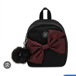 Kipling Mini Black Backpack with Merlot Bow. Unique and Rare